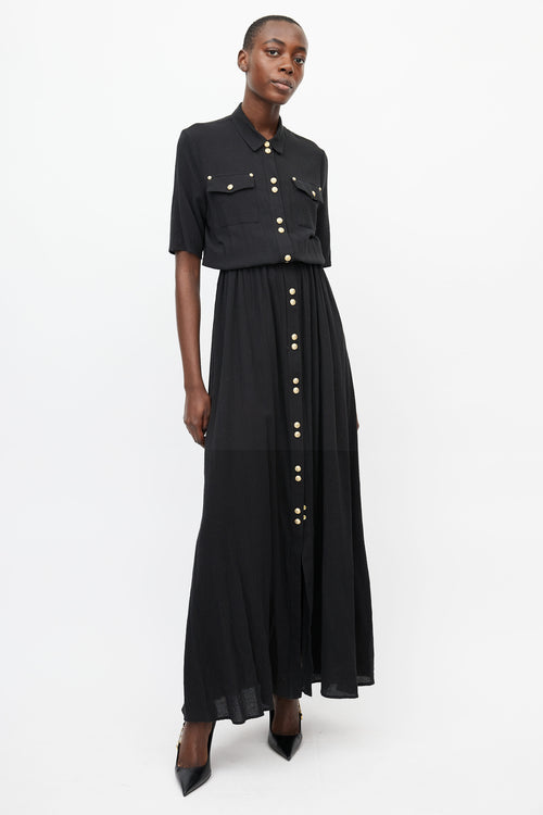 Balmain Black & Gold Button Up Dress