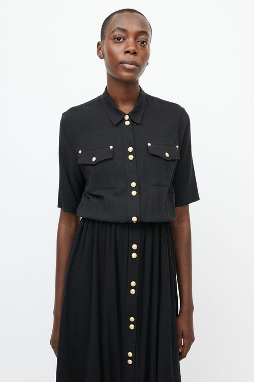 Balmain Black & Gold Button Up Dress