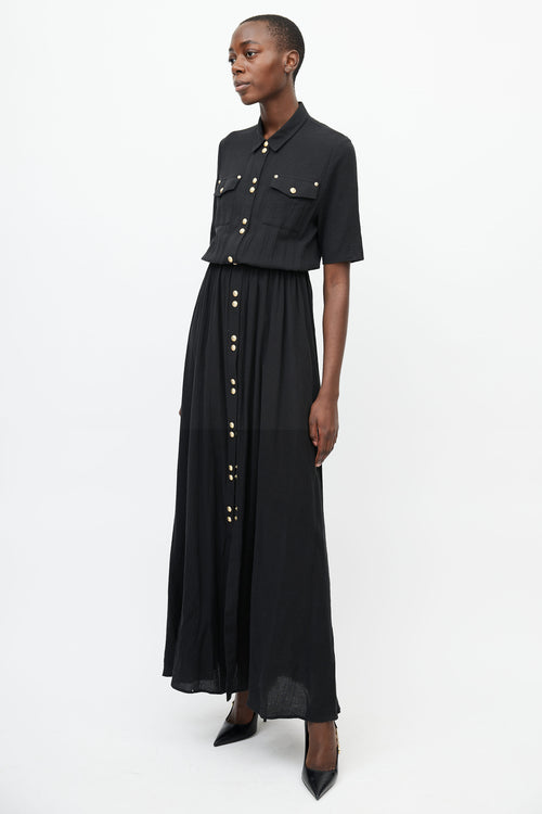 Balmain Black & Gold Button Up Dress