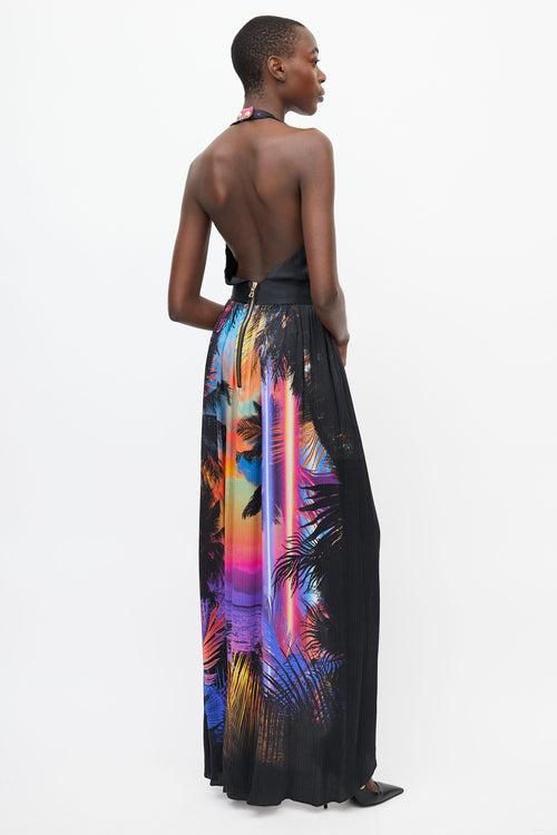 Balmain Black & Mutlicolour Floral Print Halter Dress