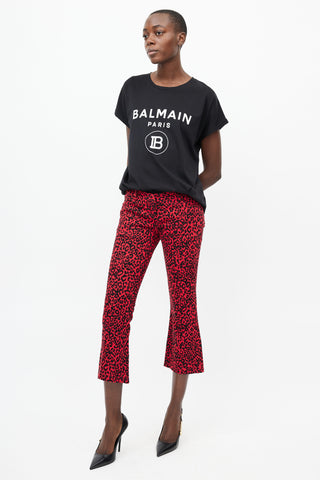 Balmain Black & Red Print Flare Jeans