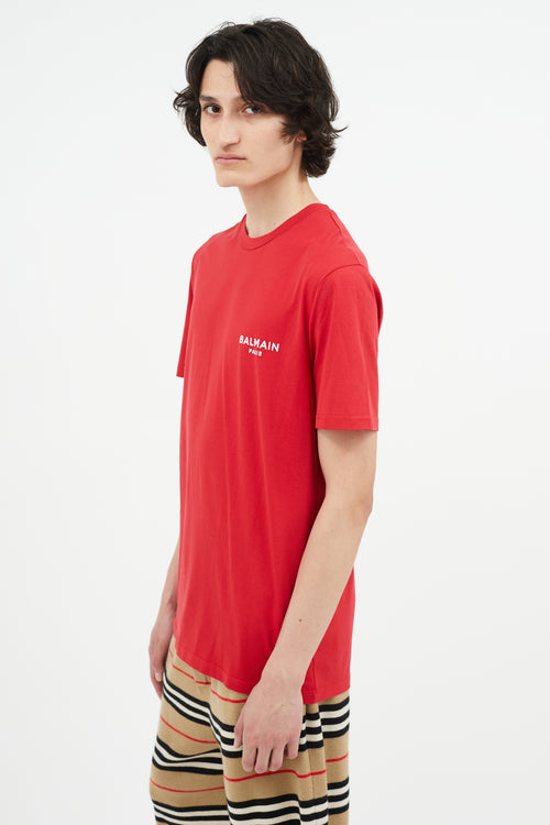 Balmain Red & White Embroidery Logo T-Shirt