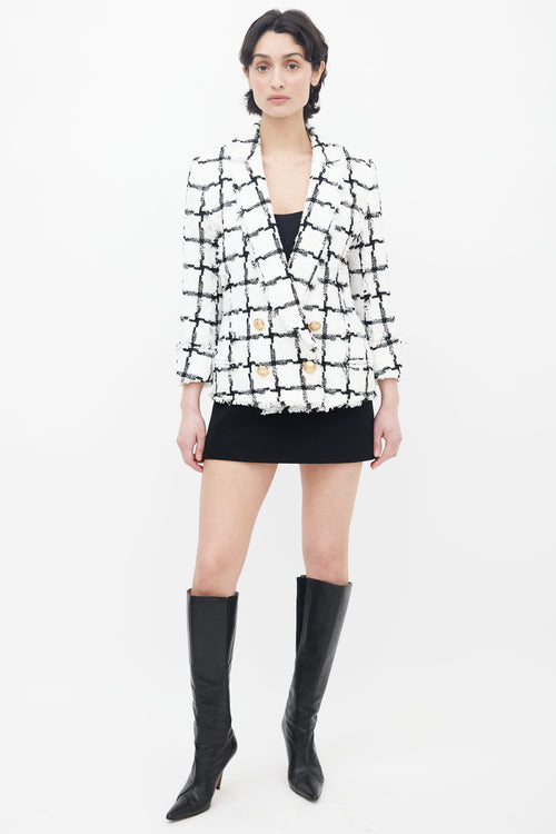 Balmain Spring 2018 White & Black Checker Tweed Blazer