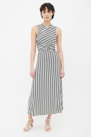 Beaufille White & Black Striped Sleeveless Ribbed Midi Dress