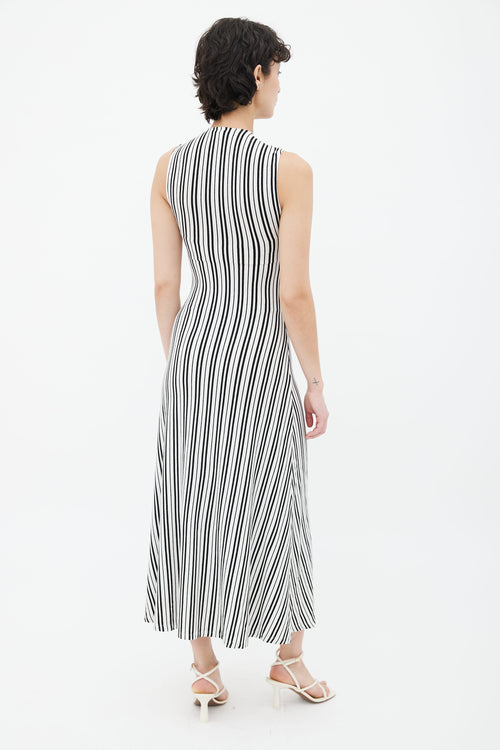 Beaufille White & Black Striped Sleeveless Ribbed Midi Dress