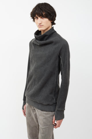 Boris Bidjan Saberi Washed Grey Asymmetrical Turtleneck Ribbed Sweater