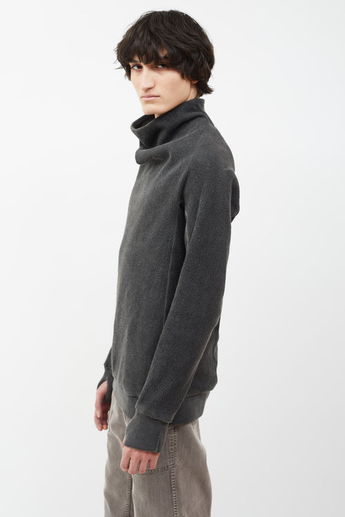 Boris Bidjan Saberi Washed Grey Asymmetrical Turtleneck Ribbed Sweater