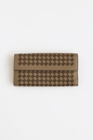 Bottega Veneta Brown & Taupe Leather Intrecciato Wallet
