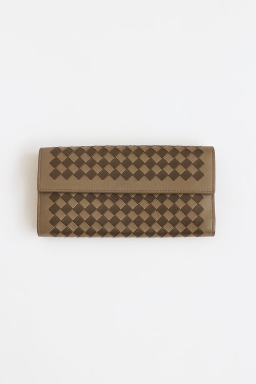 Bottega Veneta Brown & Taupe Leather Intrecciato Wallet