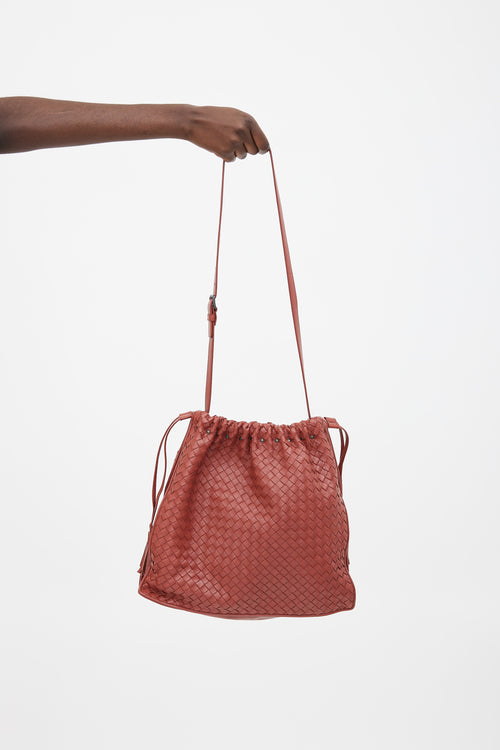 Bottega Veneta Brick Red Intrecciato Leather Drawstring Bag