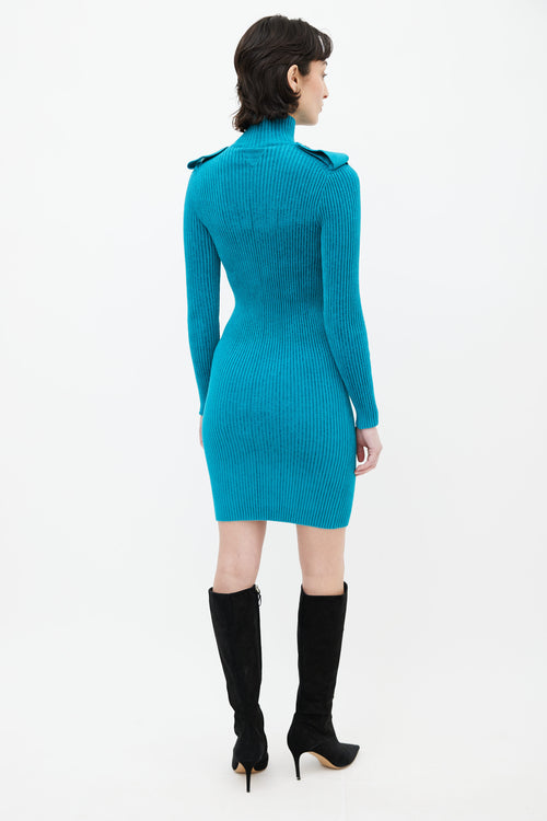 Bottega Veneta Teal Ribbed Sweater Dress
