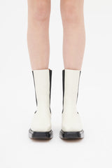 Bottega Veneta White & Black Leather The Lean Chelsea Boot