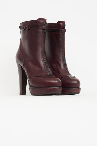 Bottega Veneta Burgundy Leather Front Zip Ankle Boot