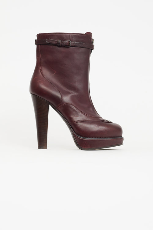 Bottega Veneta Burgundy Leather Front Zip Ankle Boot