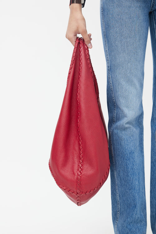 Bottega Veneta Red Cervo Leather Baseball Tote Bag