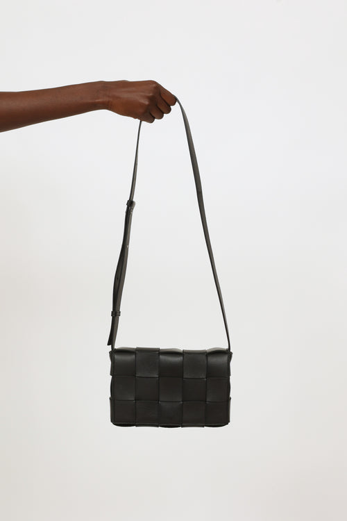 Bottega Veneta Black Leather Intreccio Cassette Bag