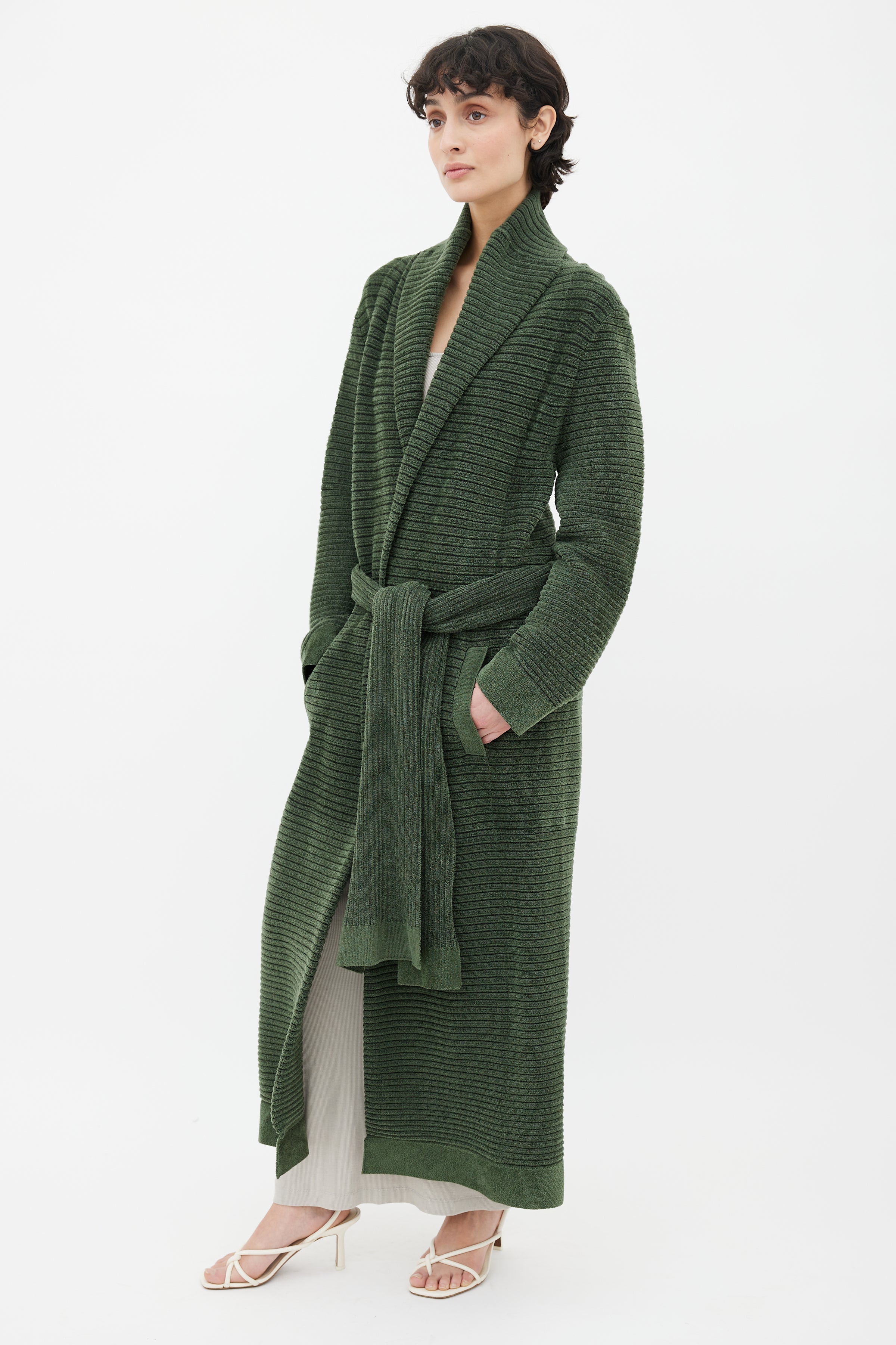 Brandon Maxwell // Green Ribbed Knit Belted Robe – VSP Consignment
