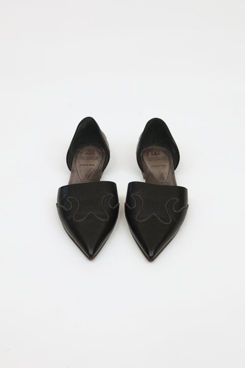 Brunello Cucinelli Black Leather D'Orsay Flats