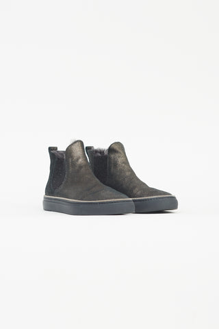 Brunello Cucinelli Dark Grey Sparkle Hi-Top Slip-On Sneaker