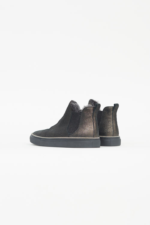 Brunello Cucinelli Dark Grey Sparkle Hi-Top Slip-On Sneaker