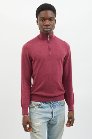 Brunello Cucinelli Red Half-Zip Cashmere Sweater