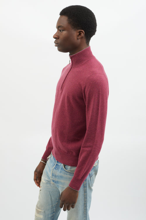 Brunello Cucinelli Red Half-Zip Cashmere Sweater