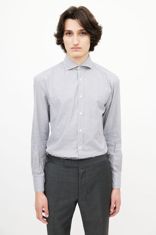 Brunello Cucinelli White & Grey Plaid Shirt