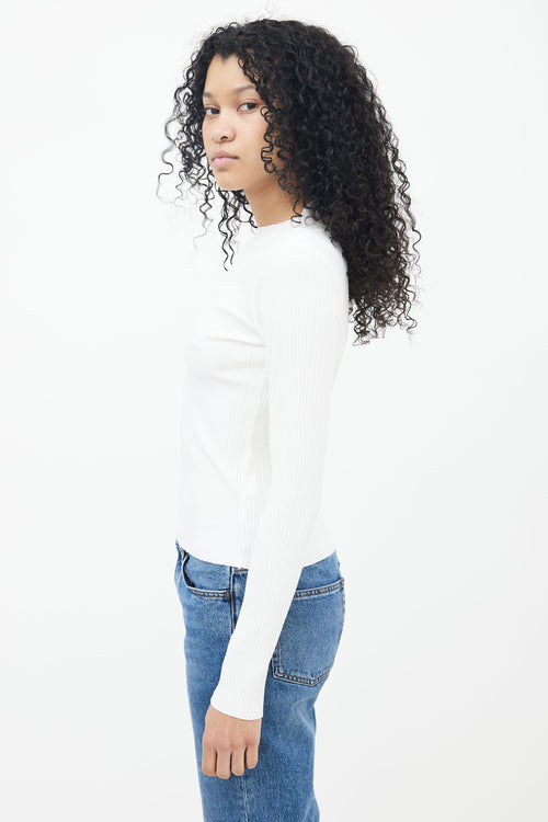 Buhee White Oliver Ribbed Long Sleeve Top