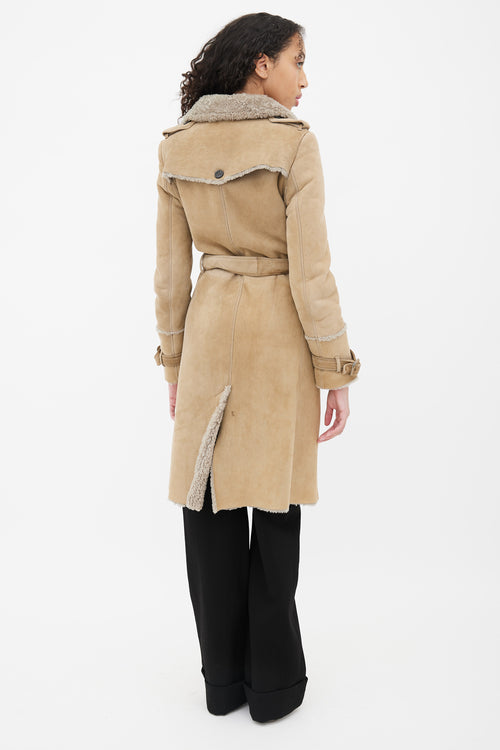 Burberry Beige Leather Shearling Lined Trench Coat