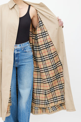 Burberry Beige Signature Check Lined Trench Coat