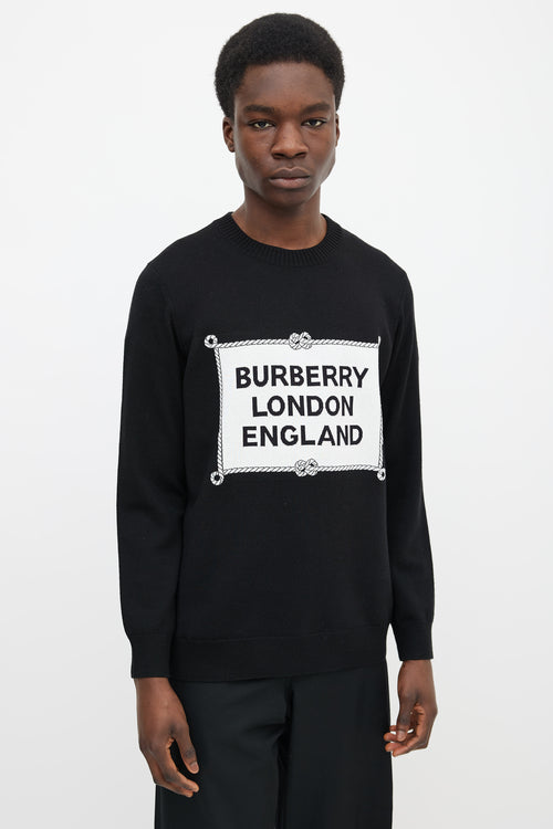 Burberry Black Wool & White Logo Knit Sweater