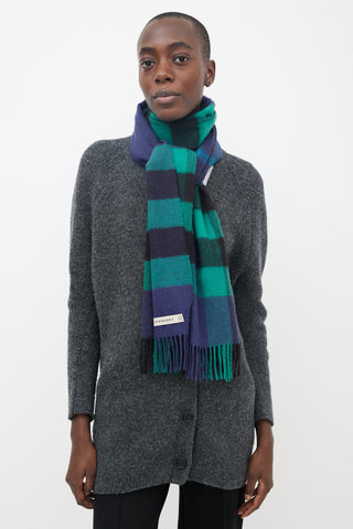 Burberry Green & Navy Cashmere Check Scarf
