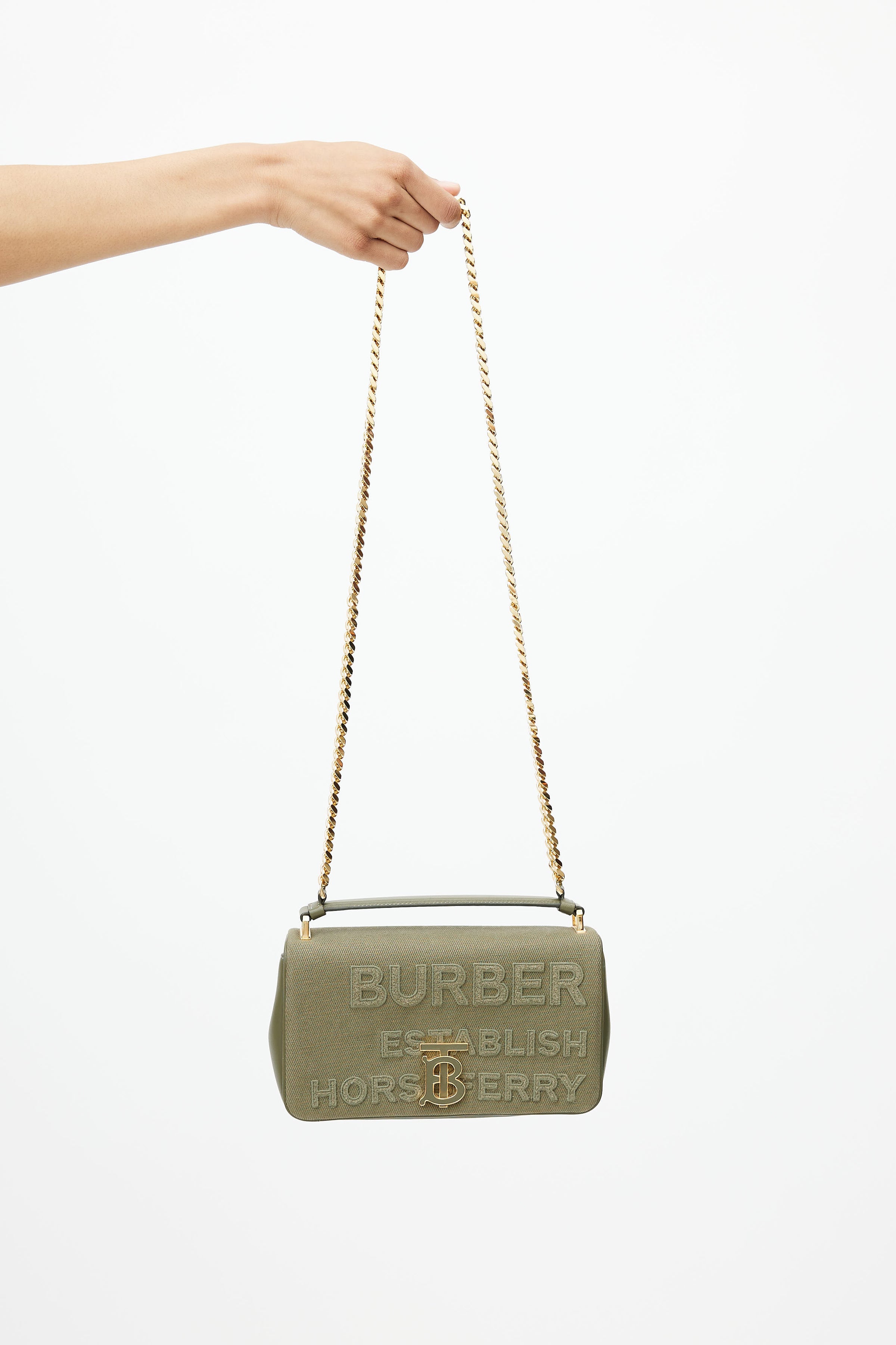 Burberry Mini Horseferry Canvas Tote in Green