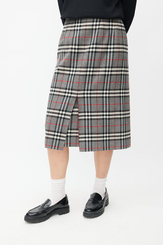 Burberry Grey Wool Signature Check Skirt