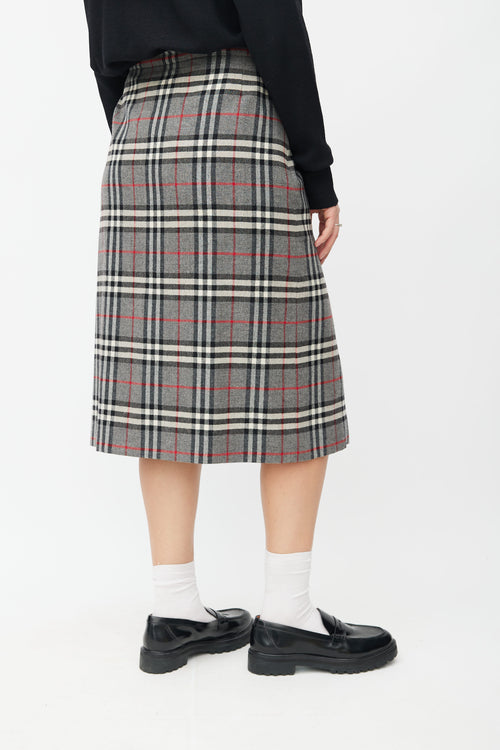 Burberry Grey Wool Signature Check Skirt