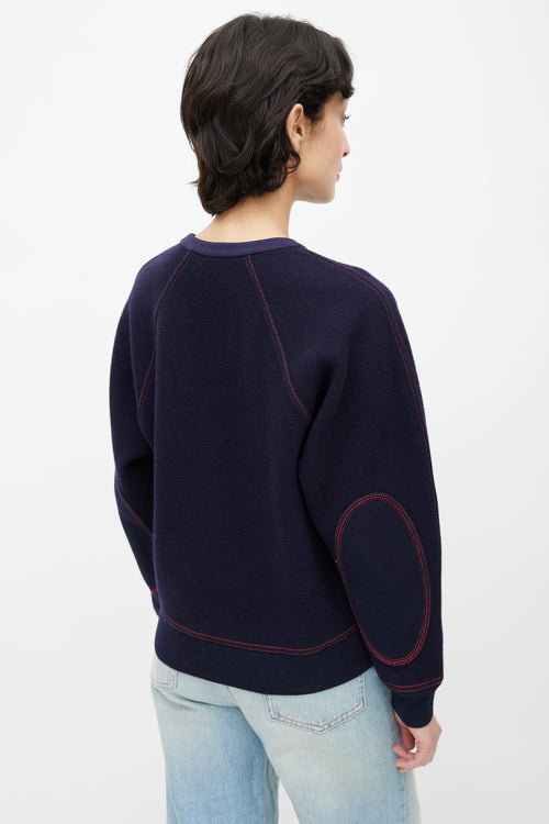 Burberry Navy Wool & Cashmere Red Logo Knit Sweater