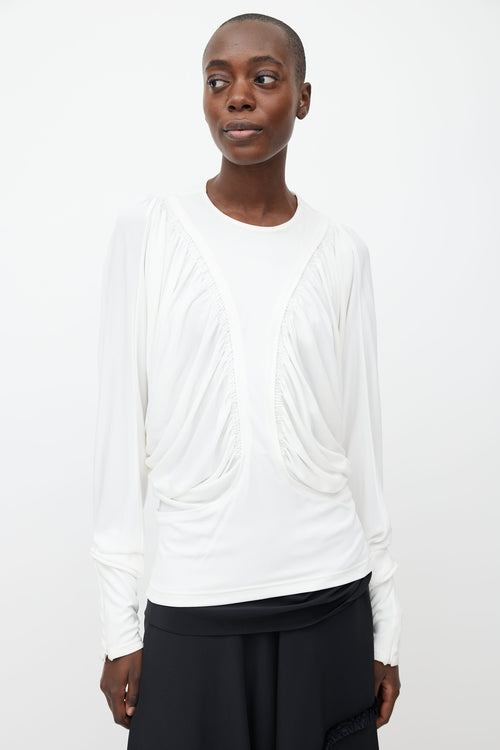 Burberry White Ruched Long Sleeve Top