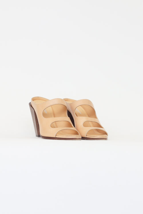 Burberry Beige Leather Cut Out Mule Heels