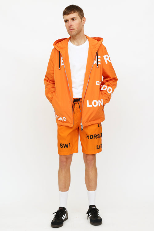 Burberry Orange Horseferry Print Nylon Hooded Jacket