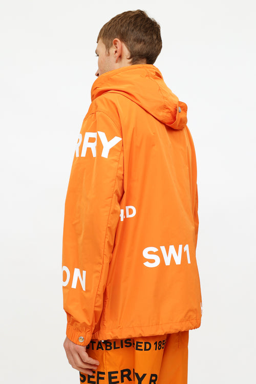 Burberry Orange Horseferry Print Nylon Hooded Jacket