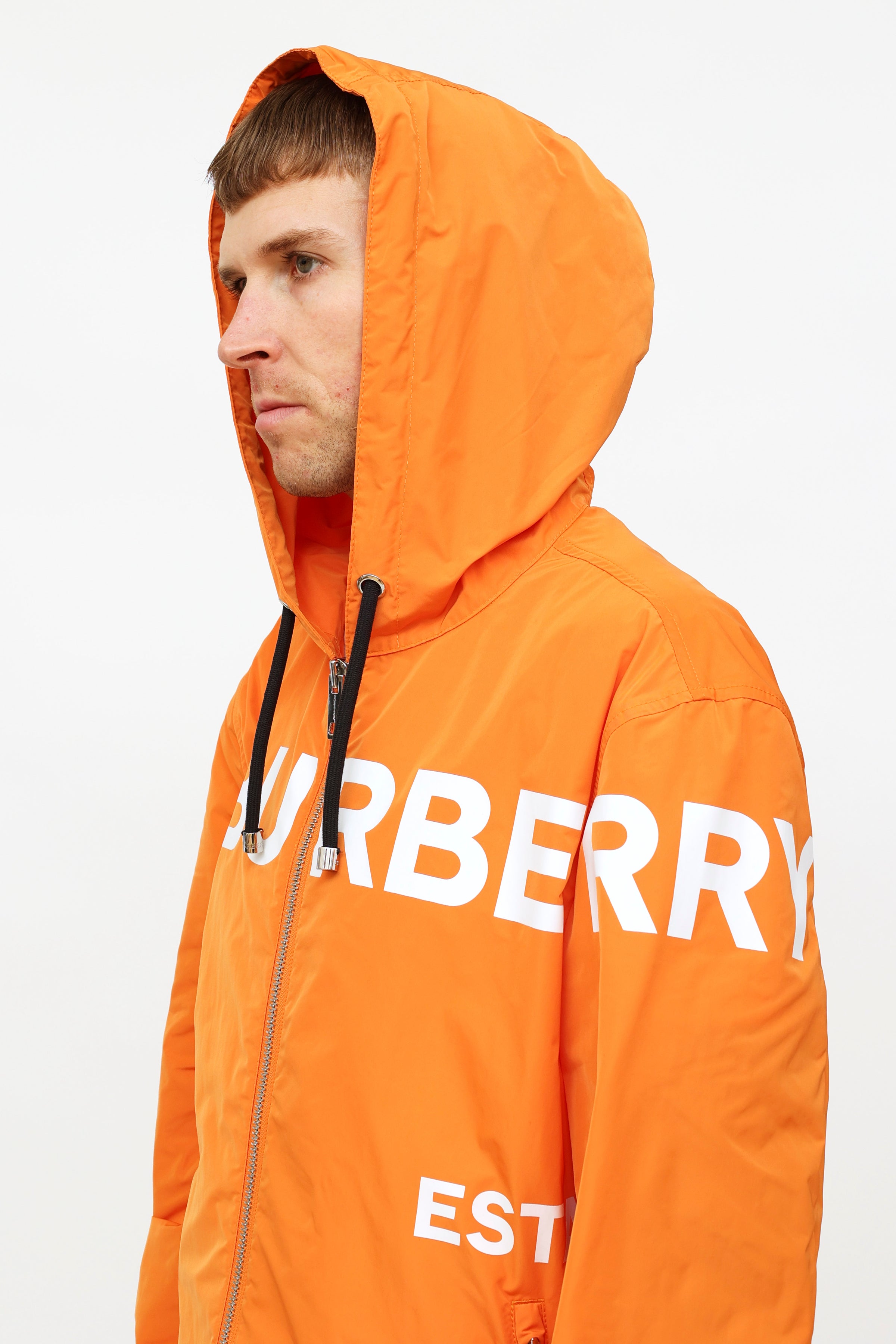 Burberry Monogram Print Nylon Hooded Jacket 80567671 Orange / Xs