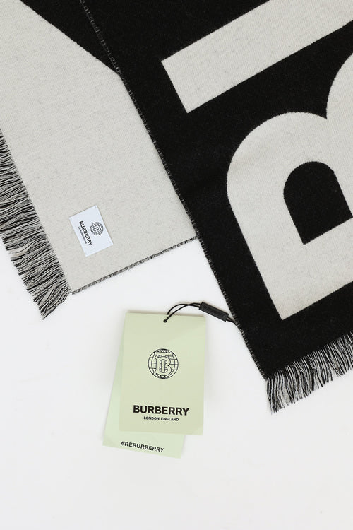 Burberry Black & White Wool Scarf