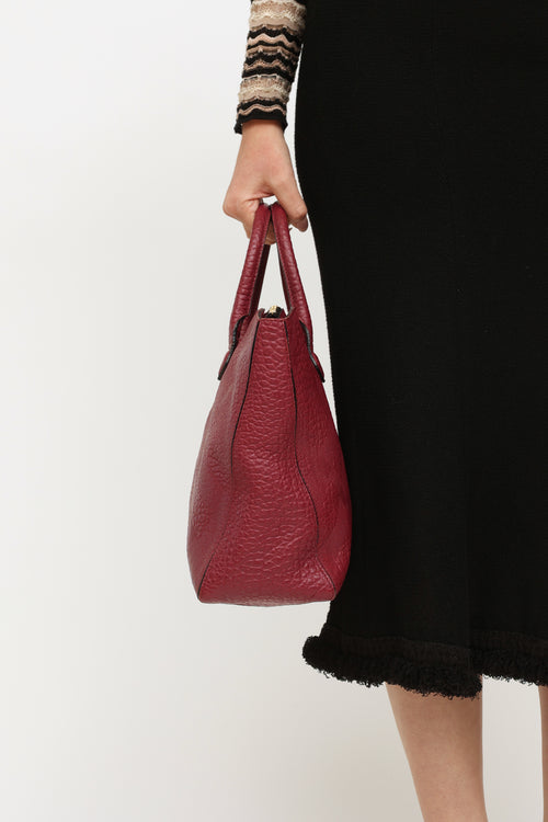 Burberry Burgundy Embossed Leather Dewberry Tote Bag