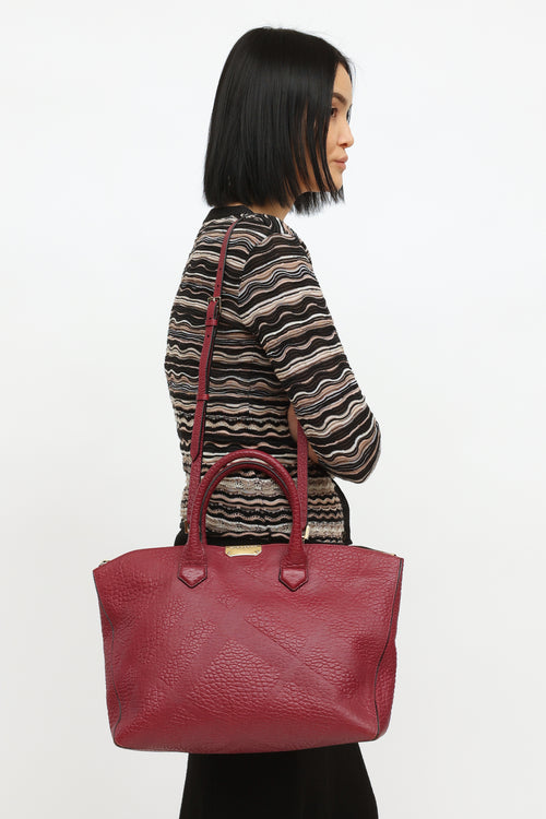 Burberry Burgundy Embossed Leather Dewberry Tote Bag