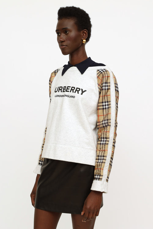 Burberry Grey & Beige Check Logo Sweatshirt