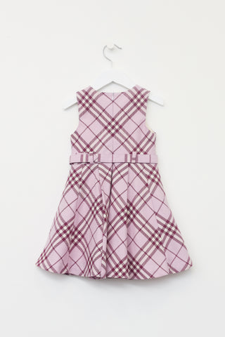 Burberry Kids Purple House Check Belted Dress