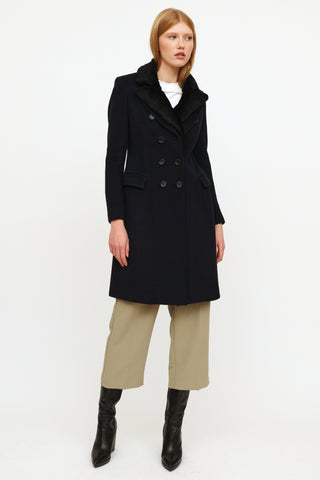 Burberry Navy Wool Cashmere Trench Coat