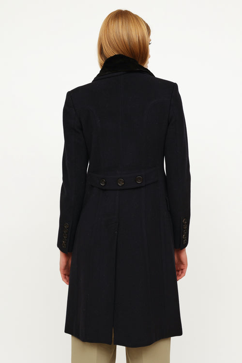 Burberry Navy Wool Cashmere Trench Coat