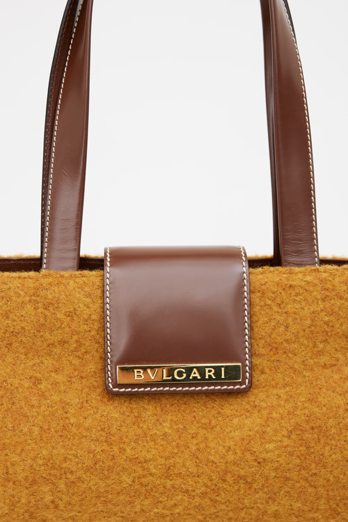 Bvlgari Brown & Mustard Paelem Leather Trim Wool Bag