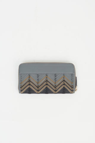 BVLGARI Grey, Black & Brown Textured Leather Zip Wallet